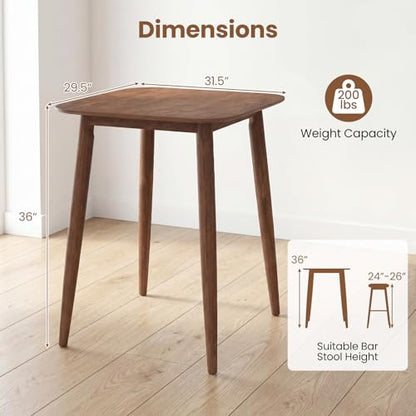 COSTWAY 36 Inch Counter Height Dining Table | Solid Rubber Wood Farmhouse Kitchen Table with Sturdy Pedestal Base, Walnut Finish