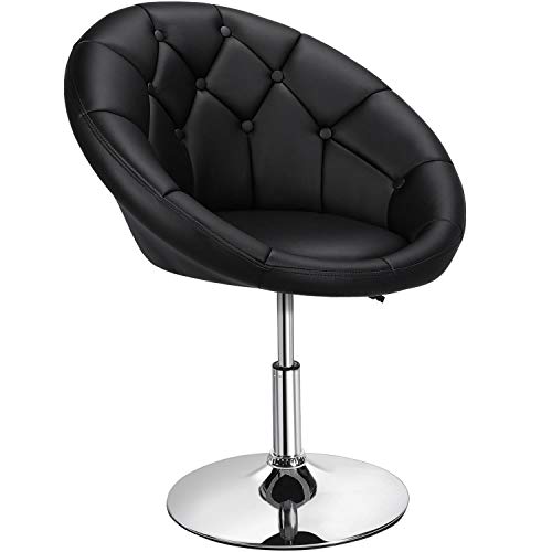 Yaheetech Adjustable Swivel Vanity Chair, Leather Vanity Chair, Black | Makeup Chair with Round Tufted Back, silla para vanity, High Heel Chair for Vanity Makeup Room Bedroom - color: Black