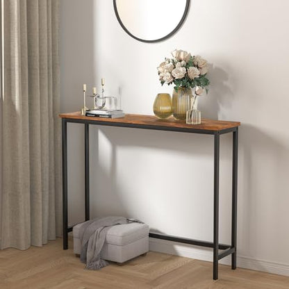 VASMIA Console Table, Entryway Table, Narrow Sofa Table, 39" Hallway Table for Entryway, Living Room, Bedroom, Foyer, Rustic Brown and Black - color: Rustic Brown+black, size: 9.44"D x 39.37"W x 29.52"H