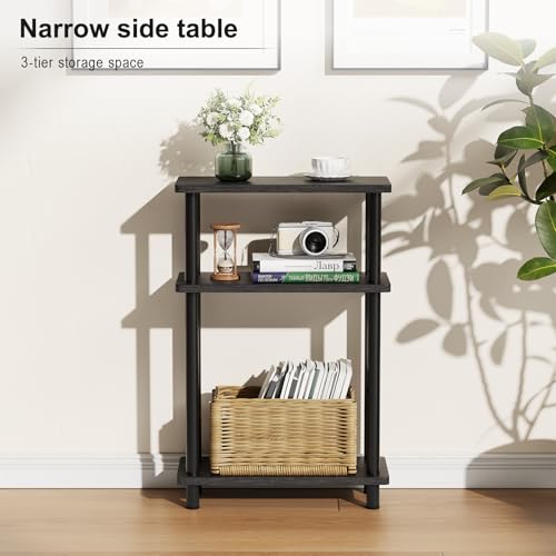 Apicizon Small Narrow Side Table, 3-Tier Skinny End Table, Black | Sofa Side Table, Slim End Table, Wood Storage Shelf, Slim Nightstand Bedside Table for Narrow Spaces, Living Room, Bedroom - color: Black, style: Narrow Side Table