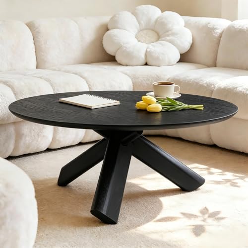 Need 40in Round Coffee Table for Living Room, Modern Natural Wood Center Table, Heavy Duty 330 lbs Capacity Space Saving Furniture for Apartment Bedroom Small Space, Black - color: Black