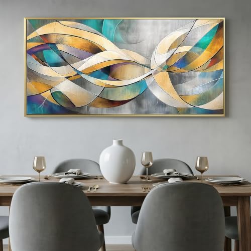 Phahey Vibrant Abstract Colorful Curve Wall Art, Framed & Ready to Hang with Hooks Intertwined Lines 20"x40" - color: Rainbow Lines, size: 100L x 50W cm