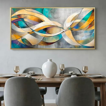 Phahey Vibrant Abstract Colorful Curve Wall Art, Framed & Ready to Hang with Hooks Intertwined Lines 20"x40" - color: Rainbow Lines, size: 100L x 50W cm