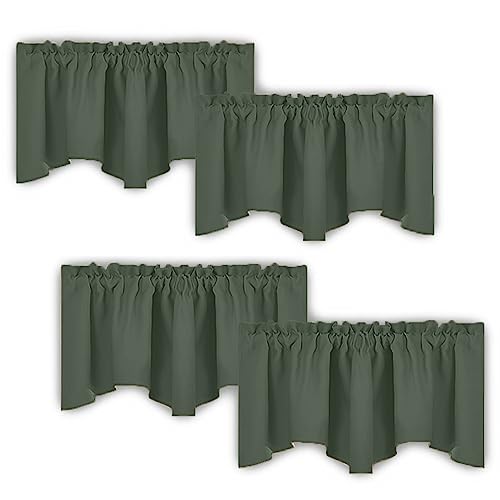 NICETOWN 4 Panels Blackout Valance Rod Pocket Thermal Insulated Window Treatment Tiers Solid Short Curtain for Small Window Bedroom 52 x 18 Inches 4 Panels, Dark Mallard - color: Dark Mallard