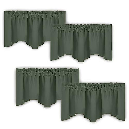 NICETOWN 4 Panels Blackout Valance Rod Pocket Thermal Insulated Window Treatment Tiers Solid Short Curtain for Small Window Bedroom 52 x 18 Inches 4 Panels, Dark Mallard - color: Dark Mallard