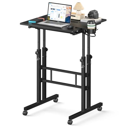 Enayplon Small Standing Desk with Wheels, Mobile Stand Up Desk, Portable Standing Table on Wheels for Walking Pad, Rolling Computer Desk Adjustable Height, Tall Table - color: Black