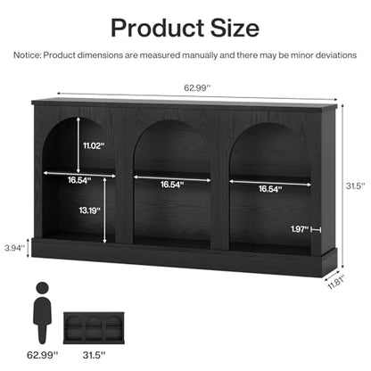 Tribesigns Black Console Table with Storage, 63" Long Arched Entryway Table | 3 Tier Wooden Farmhouse Rectangular Sofa Table Behind The Couch for Entrance, Hallway, Foyer, Living Room - color: Black