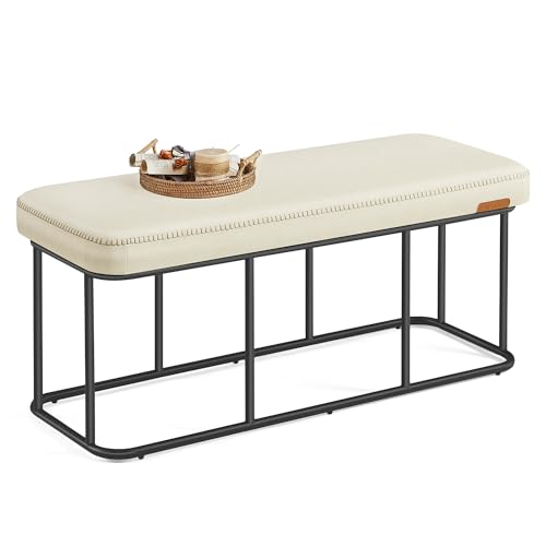 VASAGLE EKHO Collection - Storage Bench for Entryway, Ottoman Bench with Steel Frame, 43.3-Inch Wide, Synthetic Leather, Living Room, Mid-Century Modern, Loads 660 lb, Cream White ULOM085W02 - color: Cream White, style: Steel Frame Bench