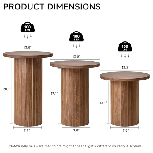 Round Nesting Coffee Table Set of 3 Mid Century Modern Wood Round Coffee Tables with Flexible Small Boho Circle End Table for Space Saving Living Room Comedor Home Office Bedroom(Brown) - color: 3pcs Brown