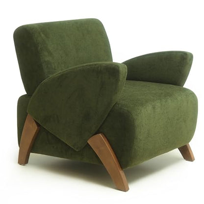 33" Velvet Fabric Modern Comfort Lazy Cloud Chair, Upholstered Deep Seat Single Sofa with Birch Legs, Fashion Lounge Chair with Slim Design for Living Room, Dark Green - color: Dark Green