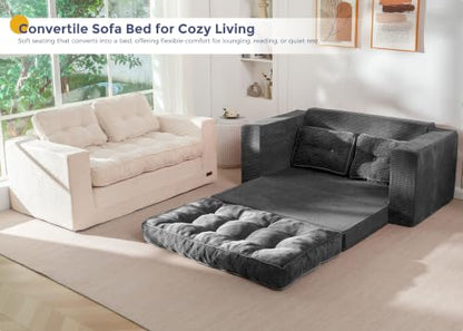 MAXYOYO Folding Sofa Bed, Convertible Sleeper Loveseat with Pillows | 2-Person Fold-Out Loveseat, Convertible Sleeper Bed with Supportive Pillows for Relaxing or Overnight Guests, Dark Grey - color: Dark Grey