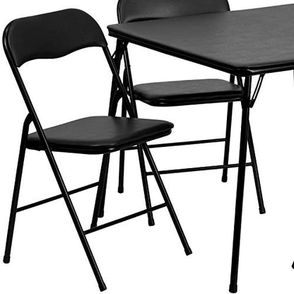 EMMA + OLIVER Black Square Folding Card Table and Chairs Set for 4 Players | Lightweight, Easy Storage, Padded Top - color: Black