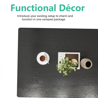 Black Rectangle Coffee Table for Living Room, 35.4 Inch | Easy Assembly, Modern Wood & Metal Living Room Tables, Mid Century Industrial Center Table for Small Spaces, Apartment - color: Black