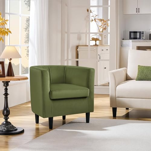 Yaheetech Barrel Accent Chair, Modern Armchair, Olive Green | Soft Velvet Chair with High-Density Foam Seat, Upholstered Barrel Sofa Chair for Living Room Bedroom Waiting Room - color: Olive Green, size: Set of 1