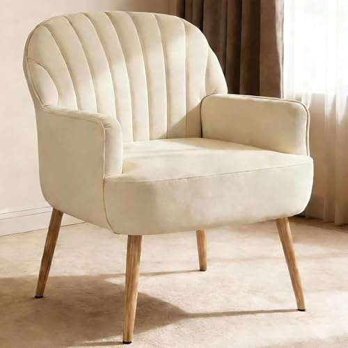 Velvet Accent Chair with Armrest, Modern Curved Back Barrel Chair, Soft Cushion Single Sofa for Living Room Bedroom Office Cafe Beige - color: Beige