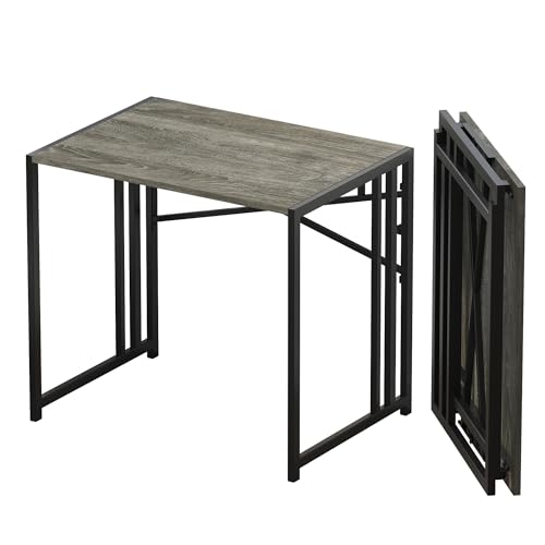 Lutown-Teen 32 inch Small Folding Desk, Black Oak | Writing Gaming Computer Camping Desk for Small Spaces, No Assembly Required Home Office Desk - color: Black Oak, size: 32 Inch