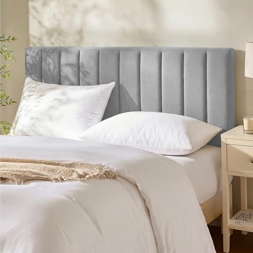 Nestl Upholstered Full Headboard - Easy Assemble Channel Stitched Headboard Full Size - Wall Mounted Headboards with 3D Soundproof Wall Panels Peel & Stick Floating Headboards, Silver - color: 06-silver, size: Full