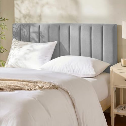 Nestl Upholstered Full Headboard - Easy Assemble Channel Stitched Headboard Full Size - Wall Mounted Headboards with 3D Soundproof Wall Panels Peel & Stick Floating Headboards, Silver - color: 06-silver, size: Full