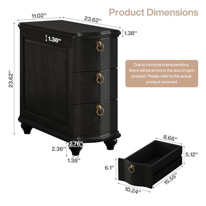 Tribesigns Wood Black End Table, 3-Drawers Fully Assembled Narrow Slim Side Table, No Assembly Required, Nightstand for Bedside, Small Spaces, Living Room, Bedroom - color: Black