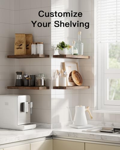 Amada Paulownia Wood Floating Shelves for Wall, Set of 4, Brown | Wall Shelves with Solid Metal Concealed Brackets, 22 lbs Capacity per Shelf, Includes Drilling Template, Flexible 4-Piece Set - color: Brown, size: 4