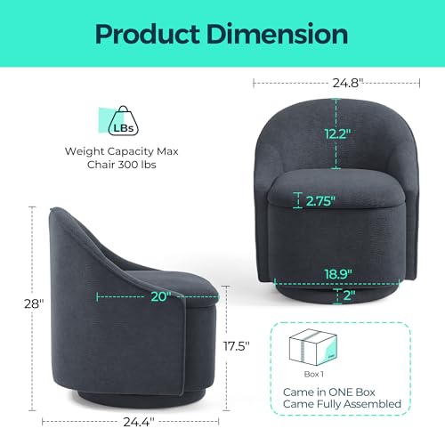 LINSY Swivel Accent Chair with Storage Comfy Chenille Barrel Chairs, Small 360 Swivel Modern Armchair for Living Room Bedroom, Boucle Reading Chair for Study Room (Grey) - color: Grey