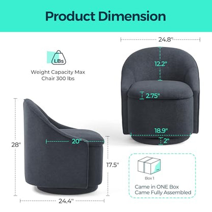 LINSY Swivel Accent Chair with Storage Comfy Chenille Barrel Chairs, Small 360 Swivel Modern Armchair for Living Room Bedroom, Boucle Reading Chair for Study Room (Grey) - color: Grey