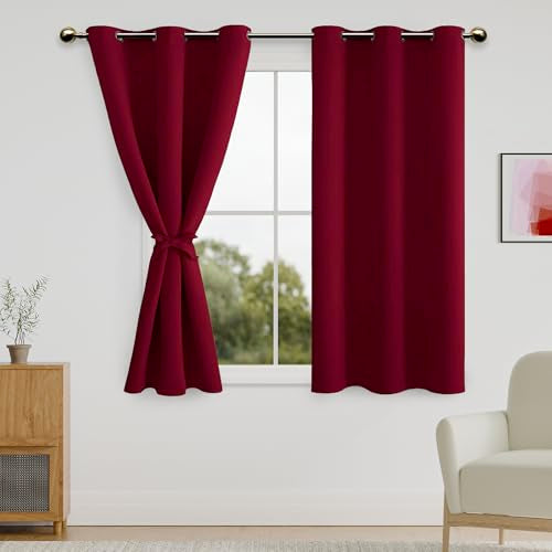 DWCN Blackout Curtains with Tiebacks - Christmas Thermal Insulated Privacy Protection Grommet Window Curtains for Living Room Bedroom, 38 x 45 inch Length, Burgundy, Set of 2 Panels - color: Burgundy, size: 38"W x 45"L (Pack of 2)