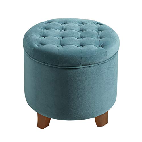 Homepop Home Decor | Upholstered Round Velvet Tufted Foot Rest Ottoman | Ottoman with Storage for Living Room & Bedroom | Decorative Home Furniture, Teal Small - color: Teal
