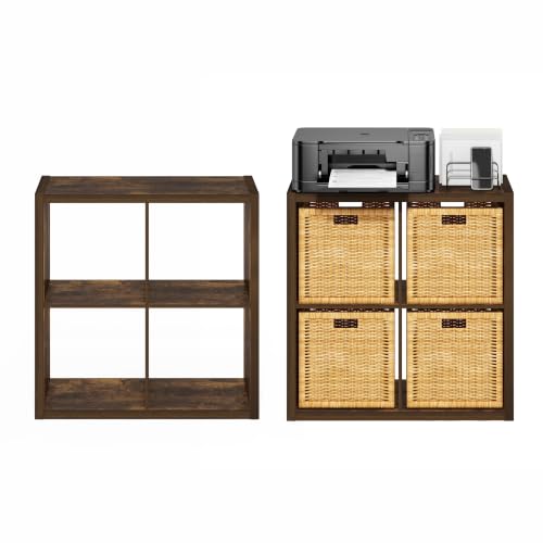 Furinno Cubicle Book Shelf Set of 2, 4-Cube Bookshelf, Amber Pine | 14.6 x 30 x 30, 1.2" Thick Frame Bookcase with Reversible Open Back, for Living Room, Bedroom, Home Office - color: Amber Pine, size: Set of 2, 4-Cube