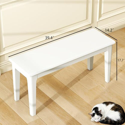 Dining Bench 39.4" Solid Oak Wooden Bed End＆Entryway Bench for Living Room Bedroom Kitchen(White) - color: White, size: 39.4"