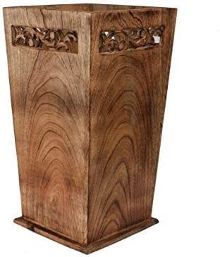 Antique Wooden Umbrella Stand & Walking Cane Holder for Home, Office & Entryway | Hand-Carved Solid Wood Umbrella & Cane Storage Rack | Size 21.5 x 8 x 8 in, Base 7.5 x 7.5 inches (Solid)