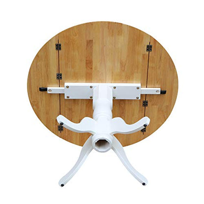 IC International Concepts 42" Solid Wood Drop Leaf Pedestal Dining Table - color: Natural/White