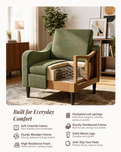 Accent Arm Chair – Olive Green, Upholstered Scooped Comfy Reading Chair for Living Room, Bedroom, Apartment, Waiting Room - color: Olive Green, size: 33.1"x29.53"x29.92"(1pcs)