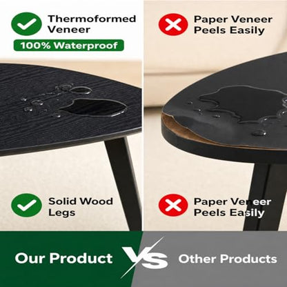 Nesting Coffee Table Set of 2-Mid Century Modern Coffee Table | Guitar Pick Stacking Tables with Solid Wood Legs,Small Coffee Tables for Small spaces,Living Room,Balcony - color: Black