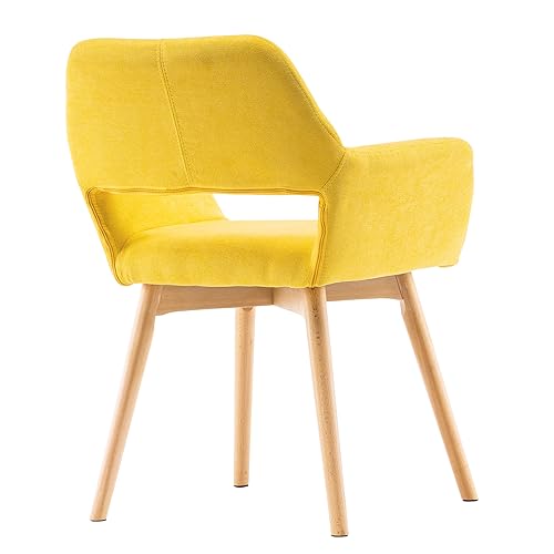 Desk Chair No Wheels Vanity Chair Comfy Accent Chair for Living Dining Room Bedroom Home Office Mid Century Modern Upholstered Armchair(Yellow, 1) - color: Yellow