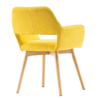 Desk Chair No Wheels Vanity Chair Comfy Accent Chair for Living Dining Room Bedroom Home Office Mid Century Modern Upholstered Armchair(Yellow, 1) - color: Yellow