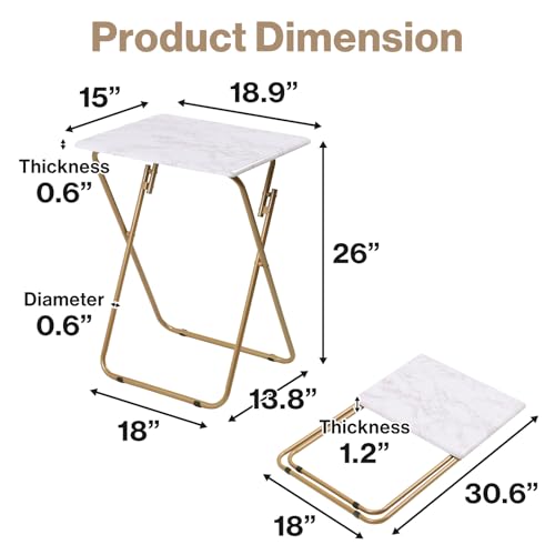 Japard Folding Couch TV Tray Table Set of 2, Heavy Duty Metal Frame 660lbs, Portable Laptop Desk No Assembly Required (2-Pack, Marble White) - color: White Marble - 2 Pack