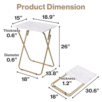 Japard Folding Couch TV Tray Table Set of 2, Heavy Duty Metal Frame 660lbs, Portable Laptop Desk No Assembly Required (2-Pack, Marble White) - color: White Marble - 2 Pack