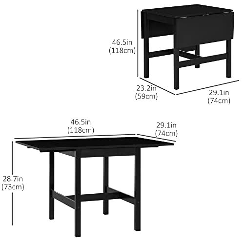 HOMCOM Foldable Solid Wood Dining Table, Drop Leaf Table for Small Spaces, Folding Table for Kitchen, Dining Room, Black