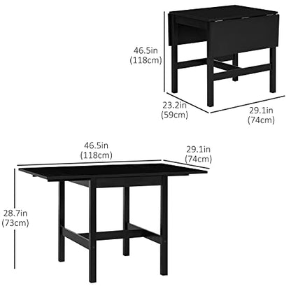 HOMCOM Foldable Solid Wood Dining Table, Drop Leaf Table for Small Spaces, Folding Table for Kitchen, Dining Room, Black