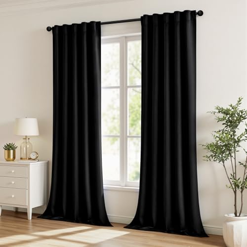 MIULEE Black Pinch Pleat Blackout Curtains 40x90 Inch Length 2 Panels Set | Back Tab Rod Pocket Pleated, Thermal Insulated, Bedroom Living Room Darkening Drapes, Soundproof Curtains with Hooks - color: Black, size: 40"W x 90"L (Pack of 2)