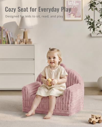 Blissful Diary Kids Couch, 2-in-1 Soft Kids Sofa, Kids Sofa Chair, Comfy Kids Furniture for Playroom, Reading & Play, Fuzzy Blush Pink - color: Fuzzy Blush Pink