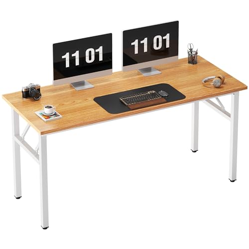 Need Folding Computer Desk, 55 inches Large Home Office Desk, Student Study Desk Writing Desk Workstation, No Assembly Needed, Teak and White - color: Teak & White, size: 55 inches