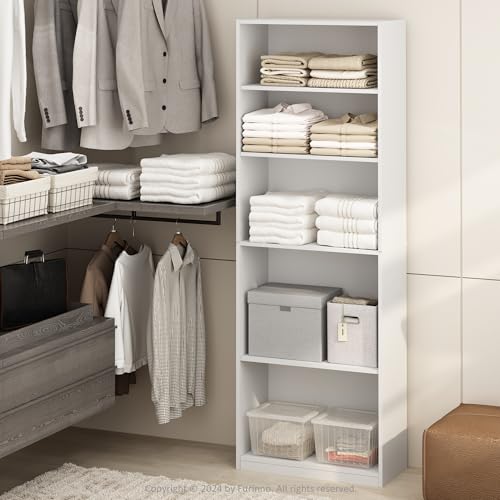 Furinno Reed Closet Organizers and Storage, 5-Tier Closet Organizer, Open Shelf Closet Storage, for Wardrobe, Bedroom, Living Room, White - color: White, size: 5-Tier Adjustable