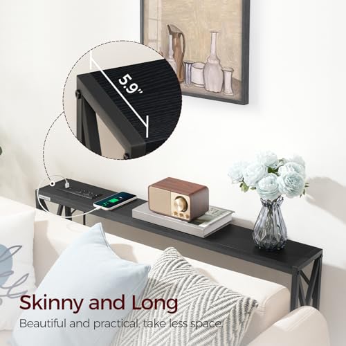 MAHANCRIS 5.9" Narrow Sofa Table with Charging Station, 39.4 Behind Couch Table with Outlet, Slim Entryway Console Table, Small Space, for Hallway, Living Room, Foyer, Black CTHB151E01 - color: Black