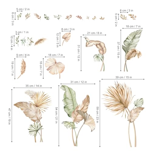 decalmile Boho Tropical Leaves Palm Leaf Green Plants Wall Decals Stickers - color: A