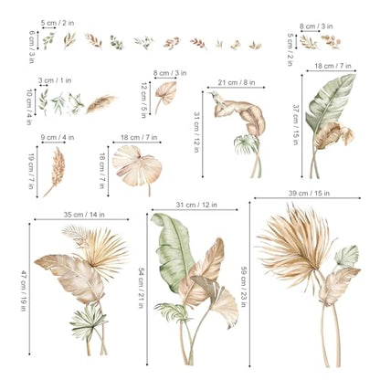 decalmile Boho Tropical Leaves Palm Leaf Green Plants Wall Decals Stickers - color: A
