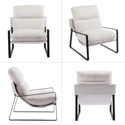 1-Pack Modern Accent Chair, Sherpa Living Room Chair, White | Comfy Armchairs, Upholstered Lounge Armchair, Removable Seat Cushion, Black Metal Frame, For Reading Room, Bedroom, Balcony - color: White, size: 1PC