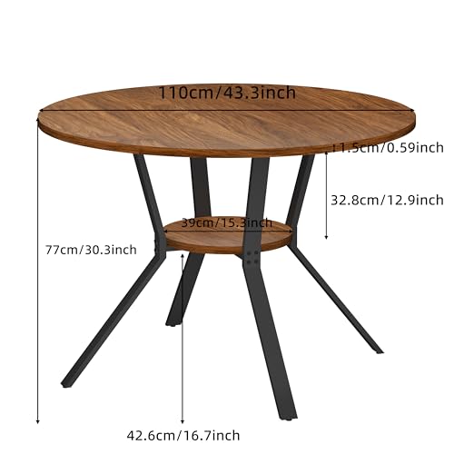 Wildhome Round Dining Table for 2-4, 43 Inch Dining Room Kitchen Table with 1-Tier Storage Shelf, Modern Farmhouse Dinner Furniture with Adjustable feet,Oval Circle (43in-Walnut) - color: 43in-air-walnut