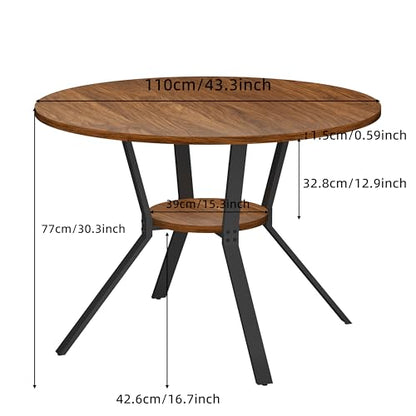 Wildhome Round Dining Table for 2-4, 43 Inch Dining Room Kitchen Table with 1-Tier Storage Shelf, Modern Farmhouse Dinner Furniture with Adjustable feet,Oval Circle (43in-Walnut) - color: 43in-air-walnut